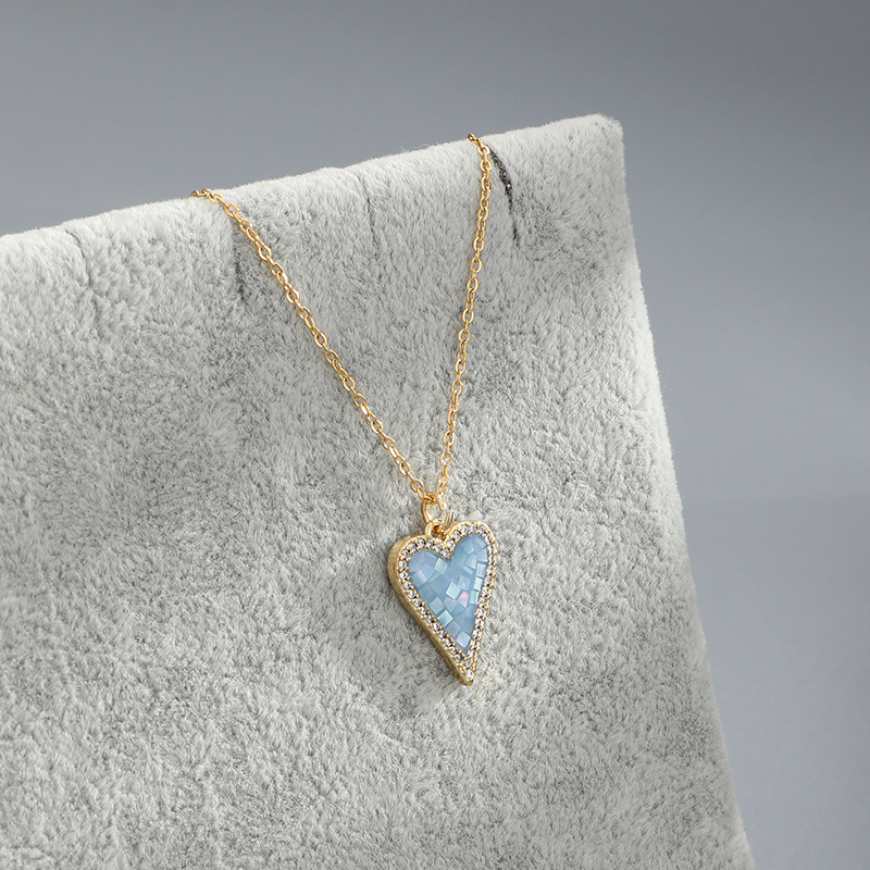 Simple Style Heart Shape Copper Enamel Zircon Pendant Necklace 1 Piece
