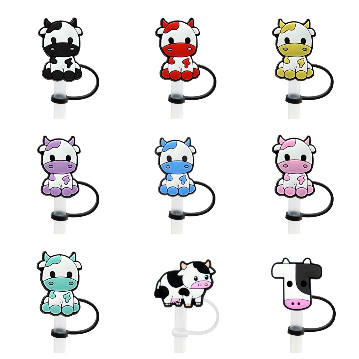 New Cross-border Cow Straw Hat Series 10mm Diameter Soft Rubber Straw Decorative Accessory Dust Plug Cartoon Animal