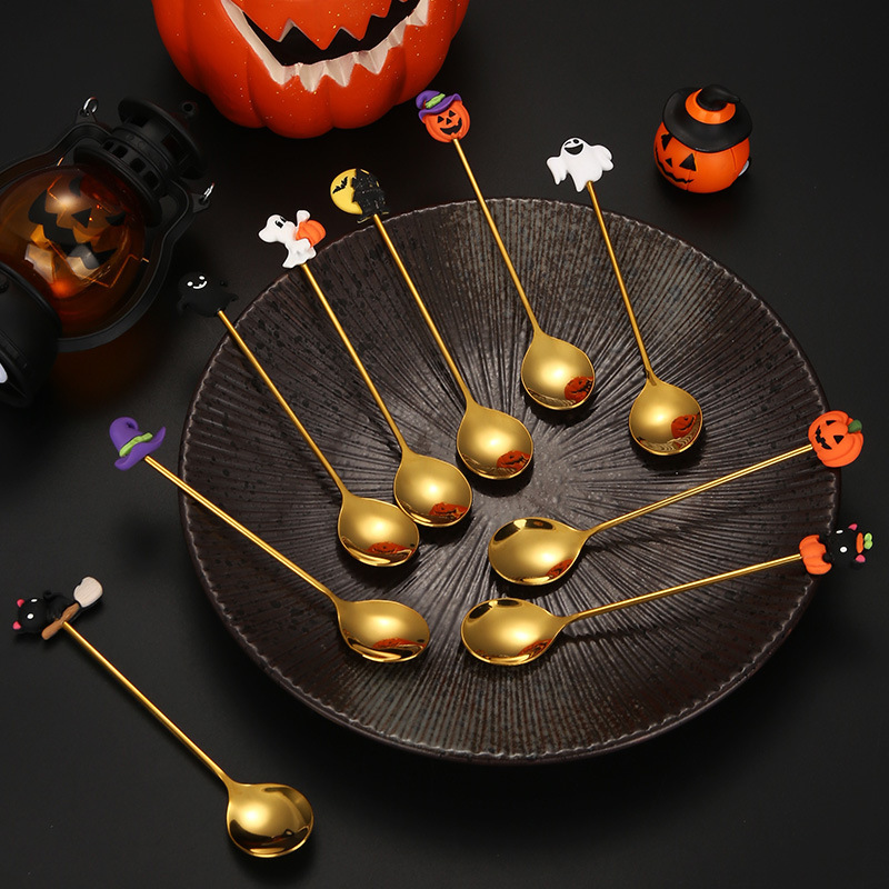 ステンレス鋼ハロウィーン食器セットフォークスプーンクリエイティブ漫画デザートスプーンコーヒー攪拌スプーンフルーツフォークデザートフォーク|undefined
