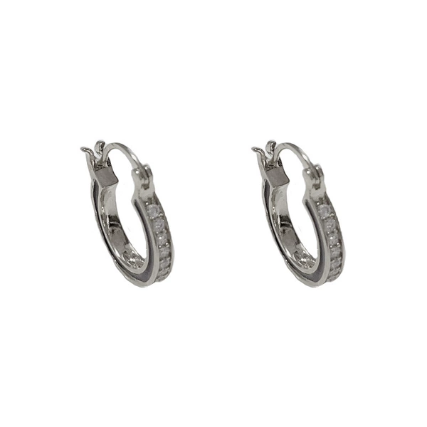 Silver - oil-drip zircon circle earrings (thick real gold plating)