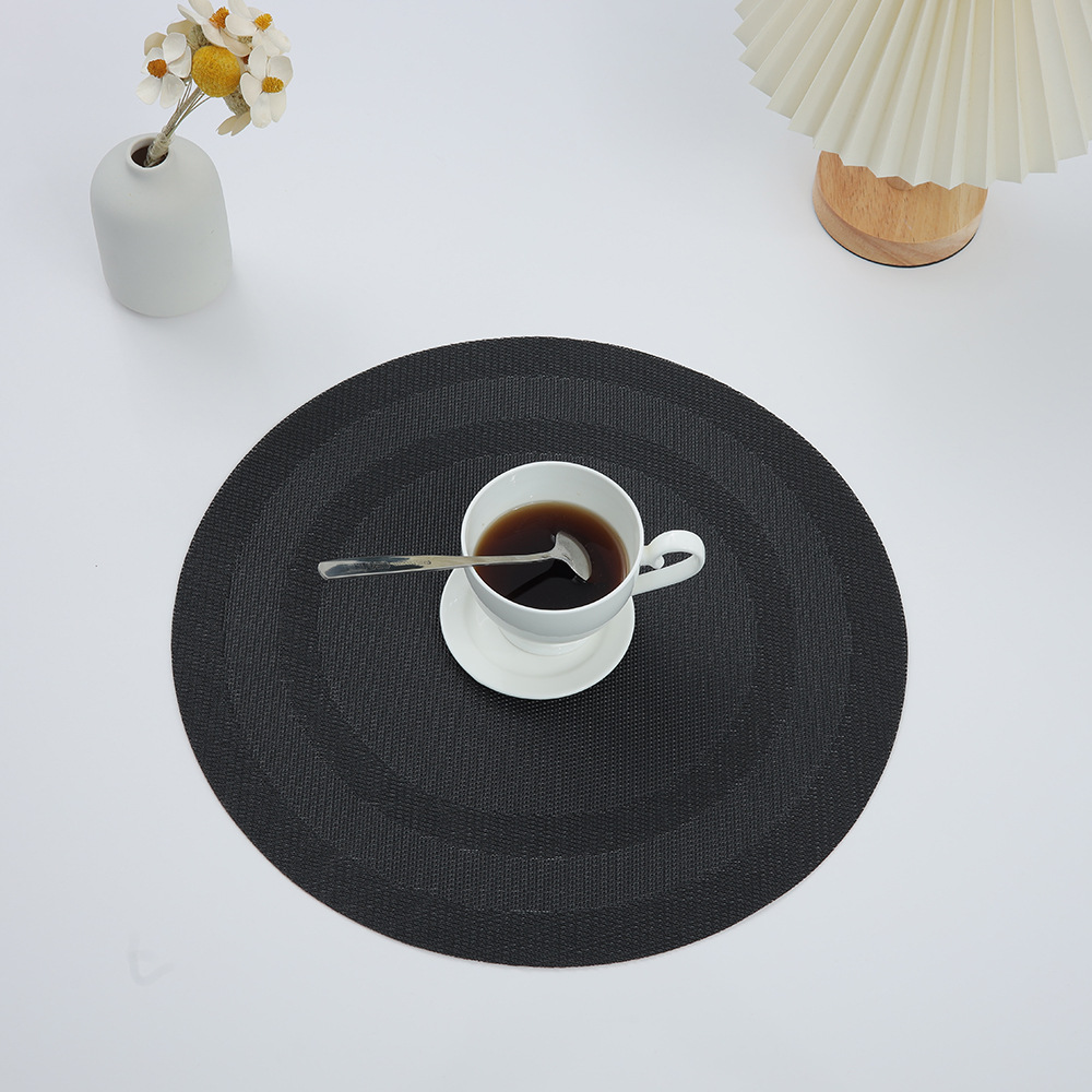 Transfronterizo doble marco redondo placemat pvc tejido occidental placemat antideslizante aislamiento térmico estera de café lavable estera de placa al por mayor