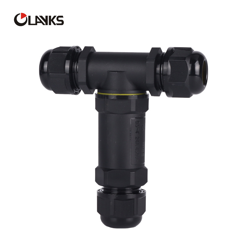 IP68  ZYT2-3芯 T型三通户外免螺丝防水连接器绝缘防水电缆