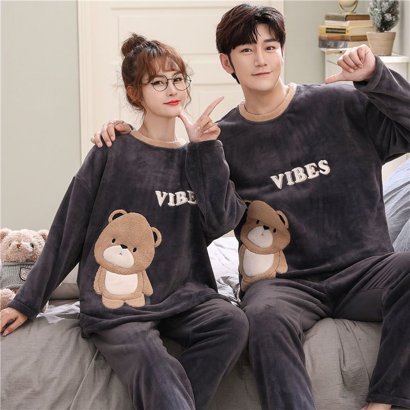 Carefully Selected Autumn and Winter Couple Pajamas, Men's Flannel Home Clothes, Pajamas Plus Fat Casual Coral Velvet Men's and Women's Long Sleeves