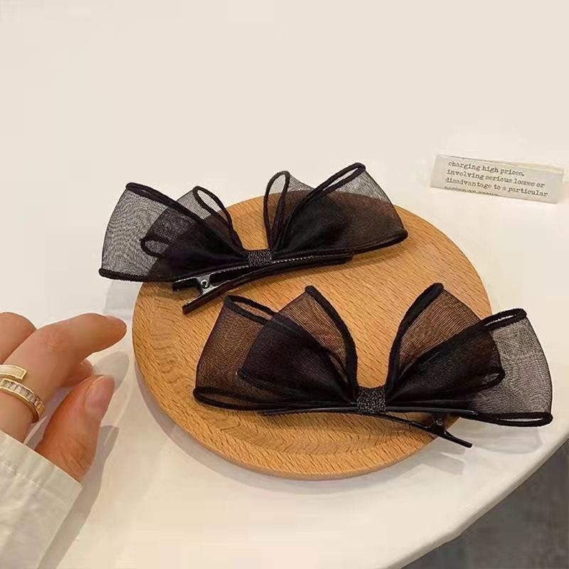 Mesh Double-Sided Bow Small Grab Clip Temperament Bangs Clip Sweet Simple Hairpin Women's Autumn and Winter Side Clip Headwear_voghion.com