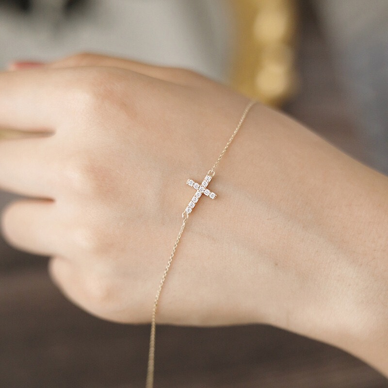 Cross Bracelet Sterling Silver Women's Fine Diamond Light Luxury Design Simple Niche Cross-Border Hot Selling Cross-Border Hot Selling New Style