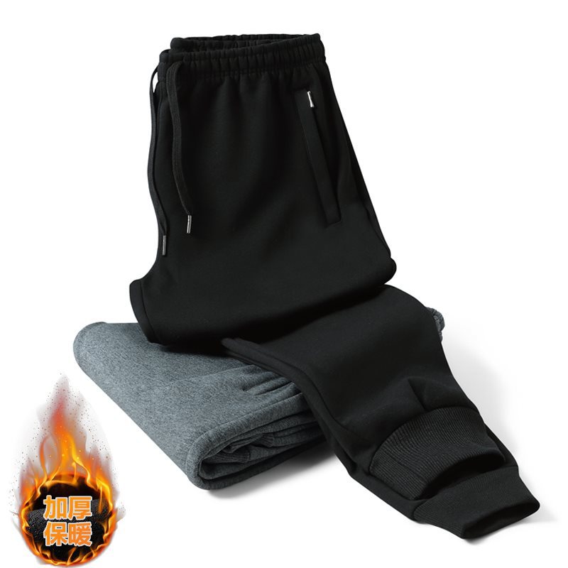 Plus Size 8X 95% Cotton Fleece-Lined Sports Pants for Middle-Aged and Elderly Men, Straight Leg, Autumn and Winter, Tapered Leg, Solid Color, Nine-Point Length