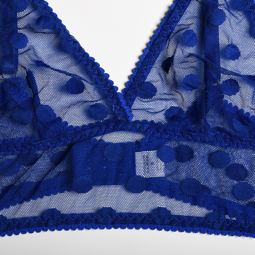 Stitching V Neck Polka Dots Mesh Underwear Set NSMXF114748