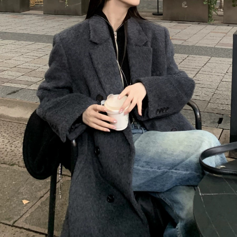灰色毛呢外套女2026新款秋冬高级感正肩呢子中长款加厚羊毛呢大