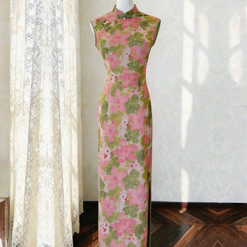 [Lian Tu] 2026 Summer New Style New Chinese Style Back Zipper Floral Pattern Cap Sleeve Dress That Flatters Skin Tone and Slims the Figure, Everyday Qipao Dress