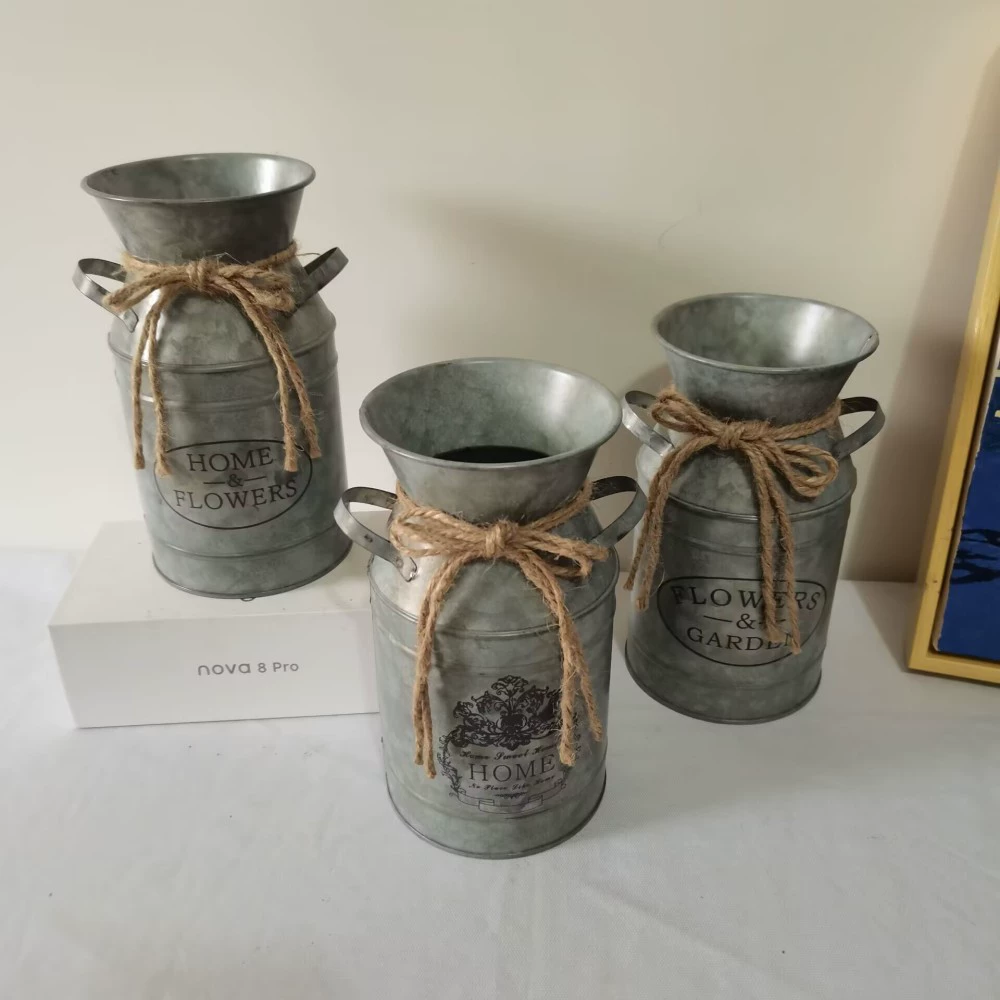 Заводская поставка Олово травление старая Цветочная композиция Оловянное ведро Садоводство Цветочная композиция цветочный горшок дома гостиная декоративная ваза