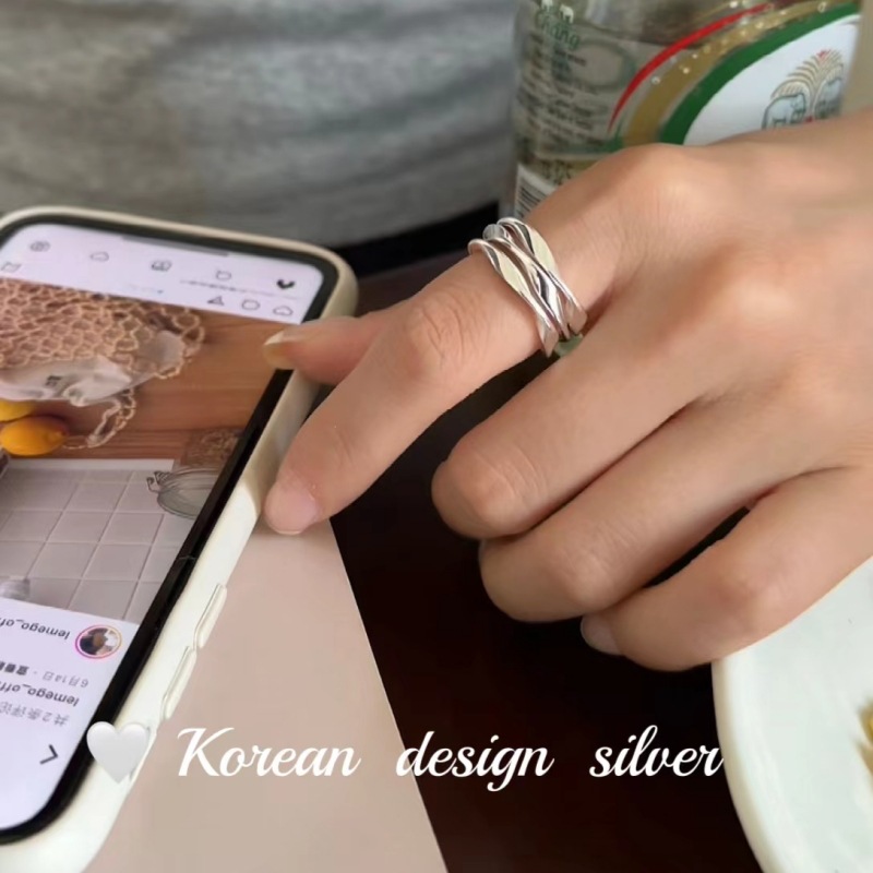 韓國重工飾品 925純銀波浪三層戒指女款指環關節戒新款ins風百搭