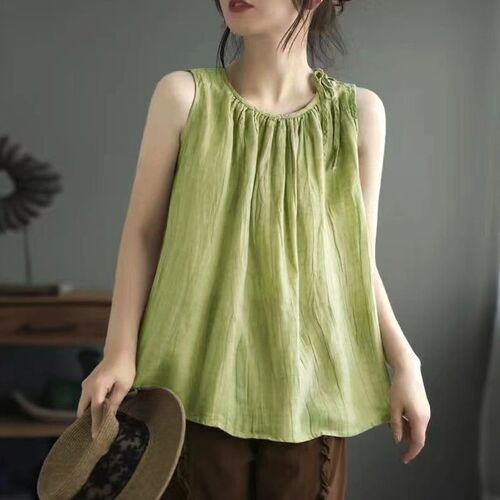 New summer style retro women's vest sleeveless loose pullover base sling top thin style slimming temperament linen and linen