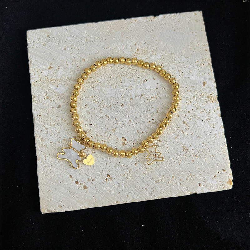 Womenu0027S Sweet Bear Stainless Steel Bracelets Ear Studs Necklace Mother pearl shellfish Jewelry S