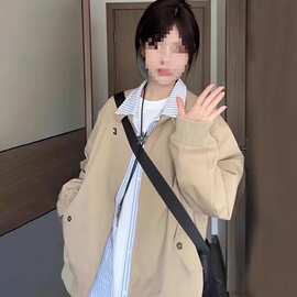 初秋夹克外套女春秋新款韩系小个子美式工装立领卡其色棒球服上衣