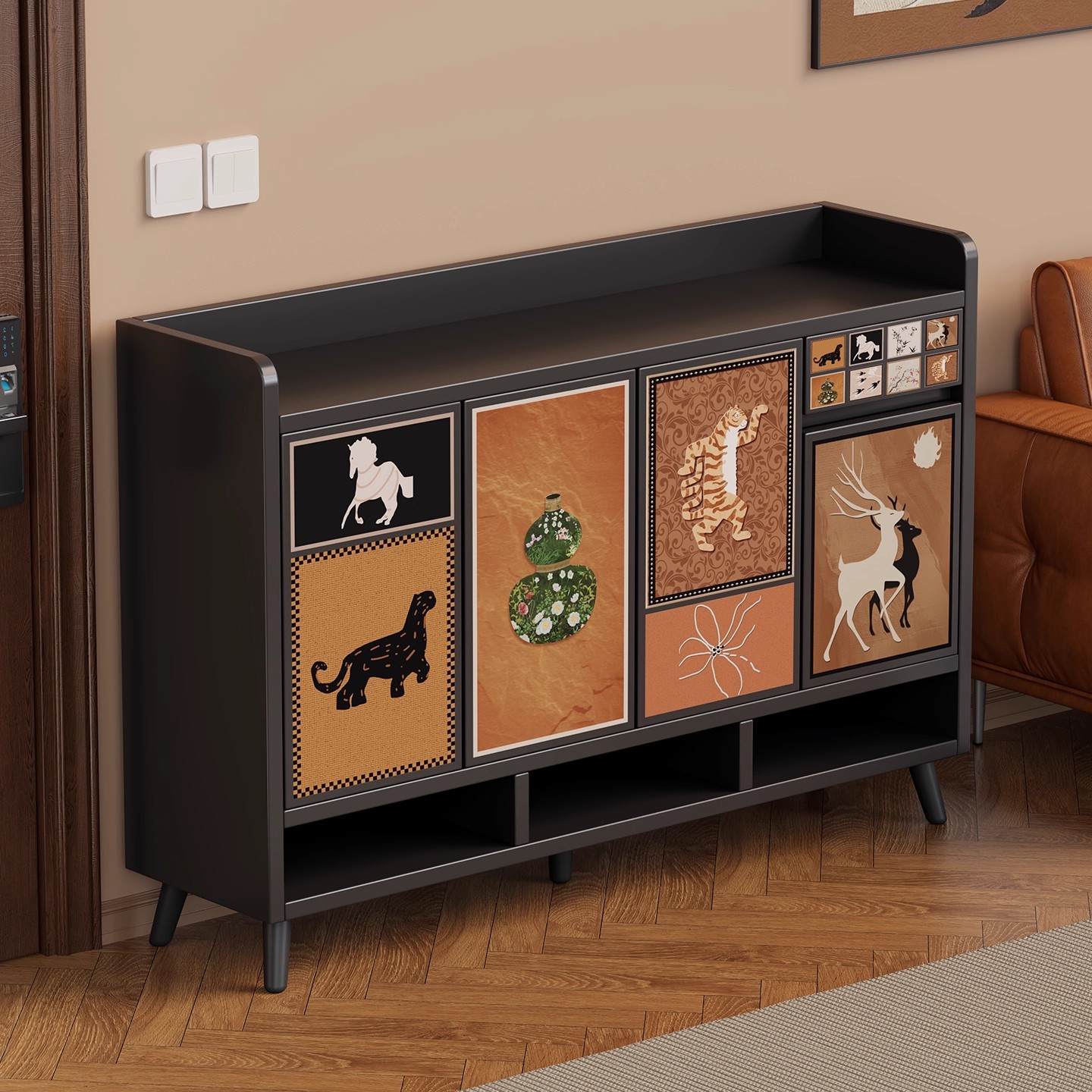 Shoe Cabinet Storage Cabinet Integrated Wall-Mounted Home Entrance Door Indoor Entrance Cabinet Press to Open Balcony Shoe Rack