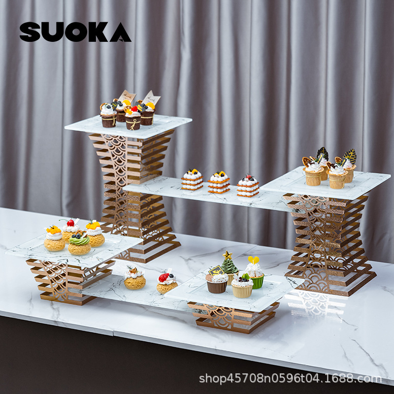 European-Style Dessert Table Display Stand Banquet Cold Meal Decoration Set Pastry Stand Stainless Steel Buffet Restaurant Tea Break Table