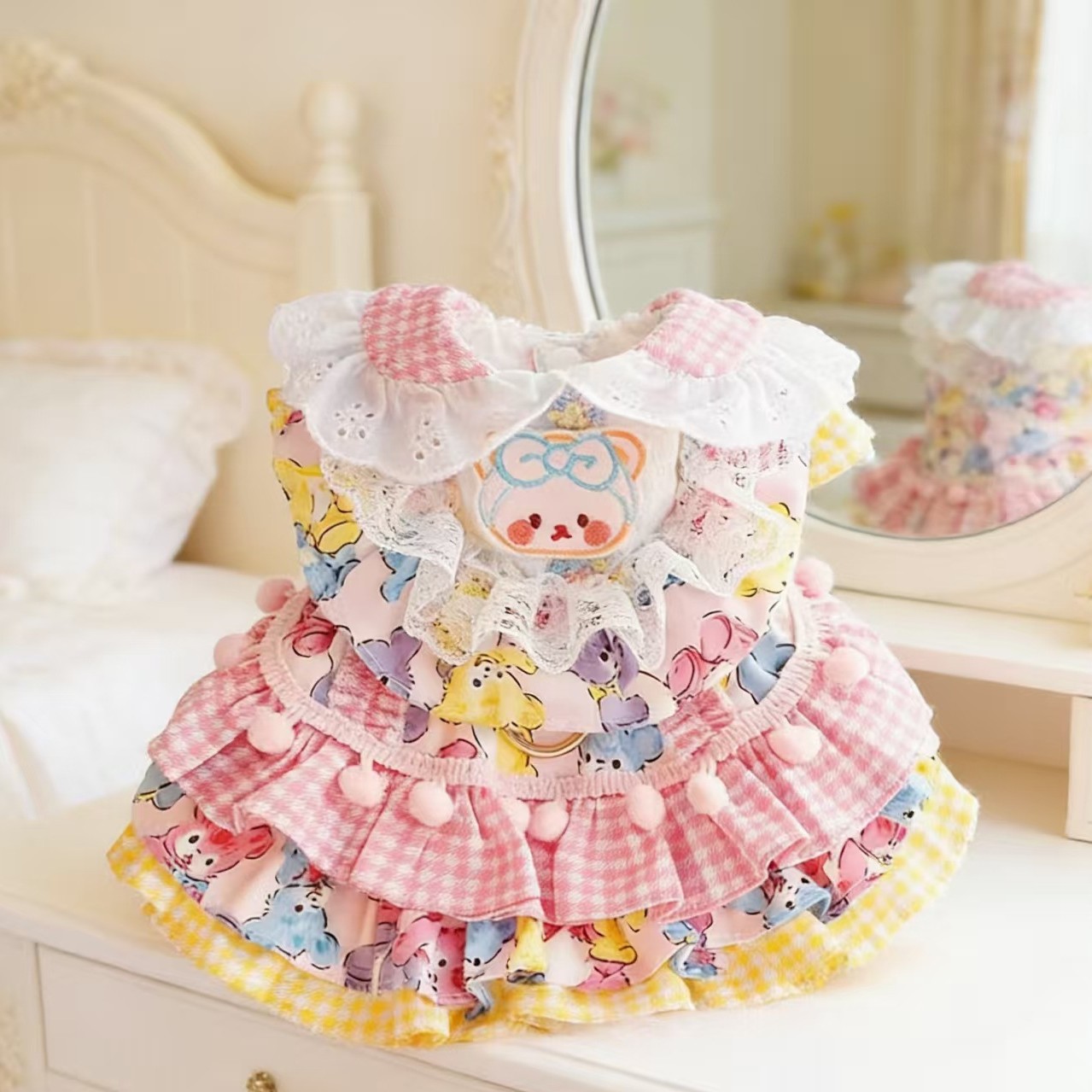 강아지 옷 봄과 여름 얇은 고양이 달콤한 공주 드레스 핑크 캔디 견인 로리타 작은 개 테디 애완 동물