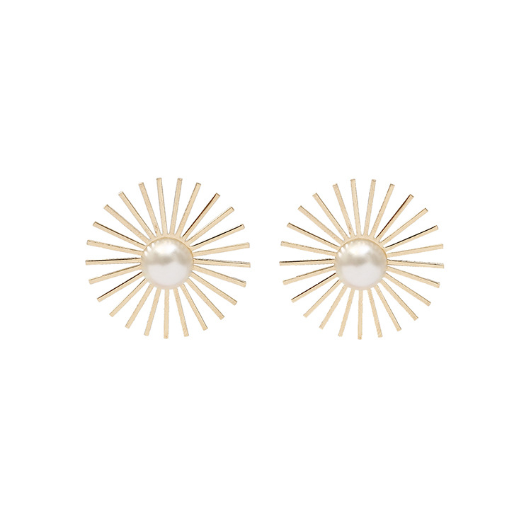 Fashion Inlaid Pearl Round Flower Hollow Metal Earrings Wholesale display picture 6