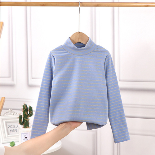 Children's Base Shirt for Autumn/Winter, Large and Medium Size, Striped High Collar Long Sleeve T-shirt for Boys and Girls, Warm Autumn Top