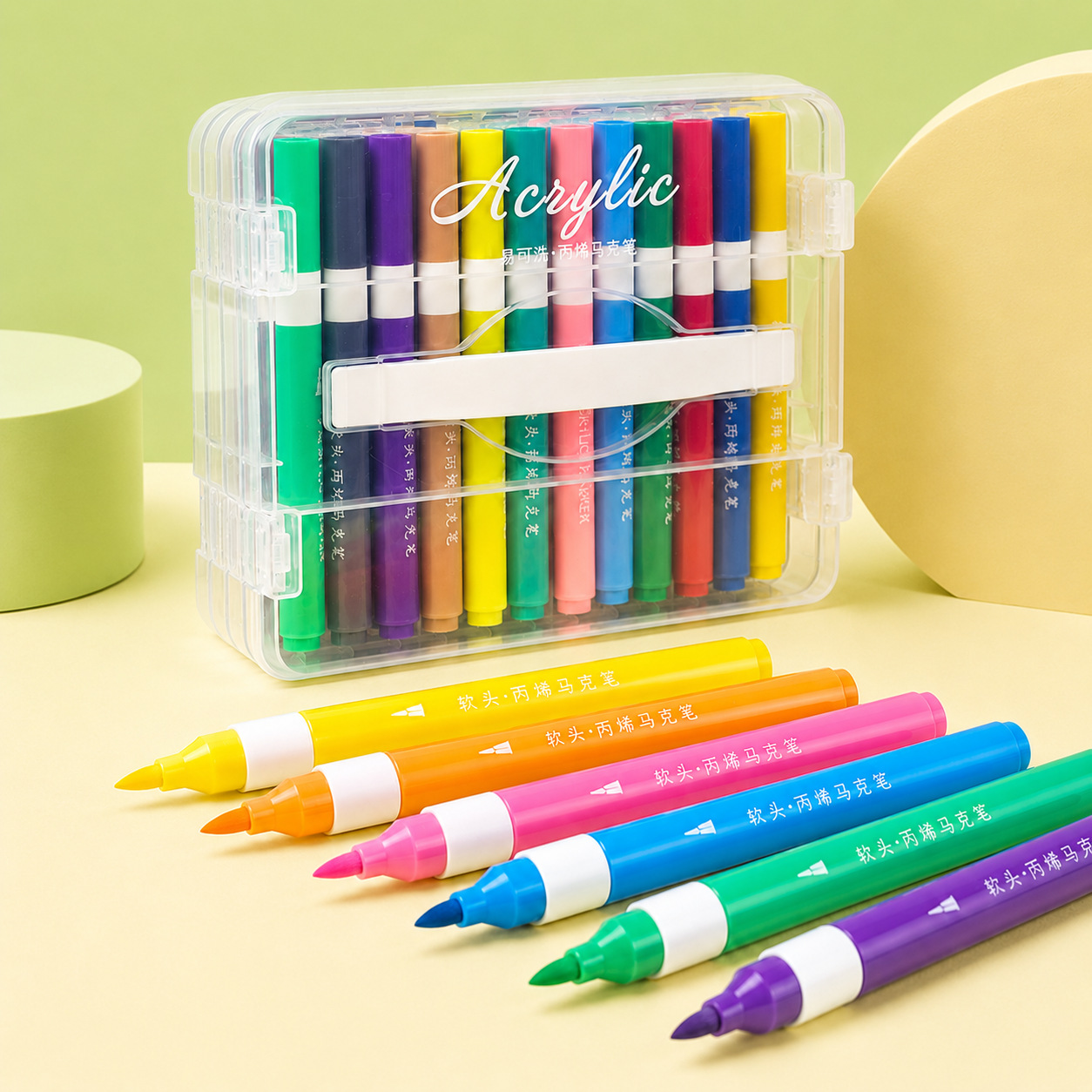 Stackable soft-tip colored pen barrel acrylic markers for students and children, suitable for doodling and painting, stackable watercolor pens that do not bleed through