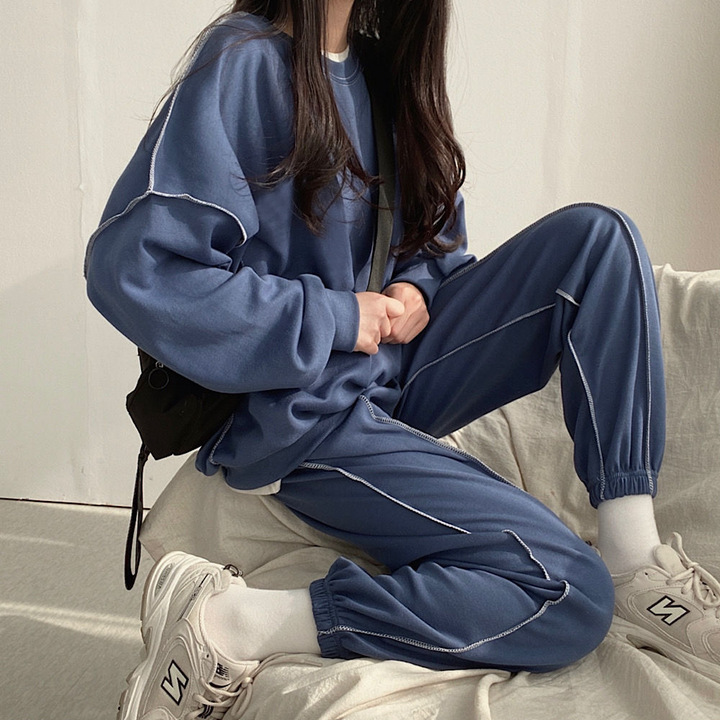 100 Cotton Suit Women's Long Sleeve Trousers Two-Piece Korean Style Spring Autumn Winter Fashion Casual Sportswear 5 Colors