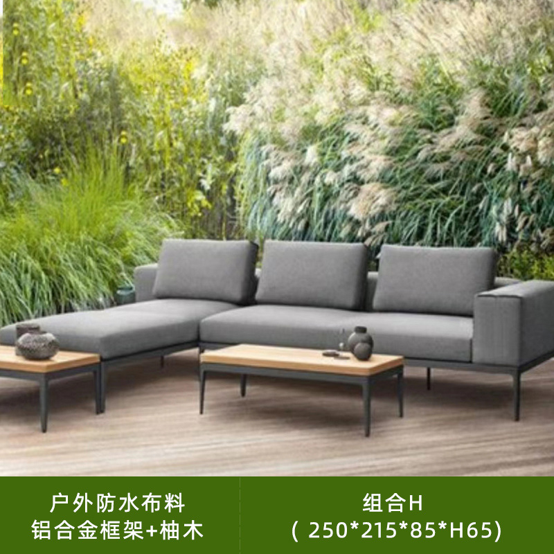 Nórdico ratán sofá muebles patio jardín Villa balcón al aire libre Hotel ocio al aire libre teca sofá combinación