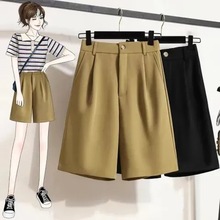 2025夏季新款垂感西装阔腿短裤女韩版宽松遮肚显瘦大码胖mm五分休