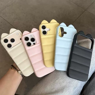 适用iPhone16立体猫耳朵硅胶手机壳苹果17/15多巴胺色侧边猫爪壳