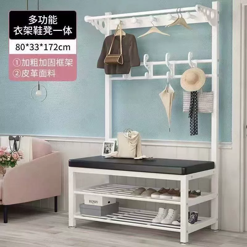 Скамейка для переобувания для домашнего использования, простая и роскошная вешалка для одежды, стеллаж для хранения в прихожей, напольная вешалка для одежды, многофункциональная с мягкой подушкой.