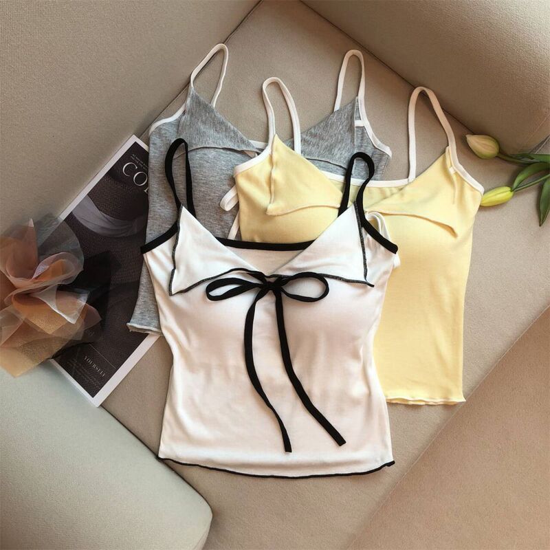 Purely Sexy Hot Girl Lapel Tie-Up Camisole with Chest Pads, Suitable for Both Inner and Outer Wear, Slim Fit, Sexy Sleeveless Top for Summer