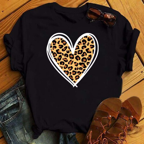 New Spring and Summer Love Letter Trend Print Crew Neck Large Size Cute Half Sleeve Simple Large Women's Clothing