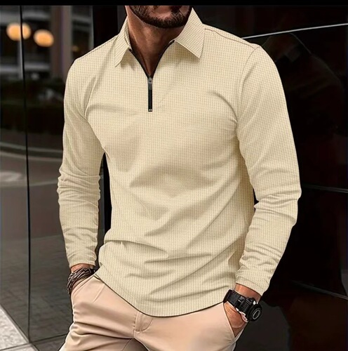 Comfortable Long-Sleeve Honeycomb Polo Shirt for Men - Western Style, Plus Size, Summer, Thin, Solid Color