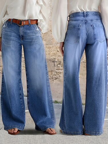Cross-border SHEIN Amazon TEMU European and American washed elastic wide-leg mid-rise women's jeans without belt