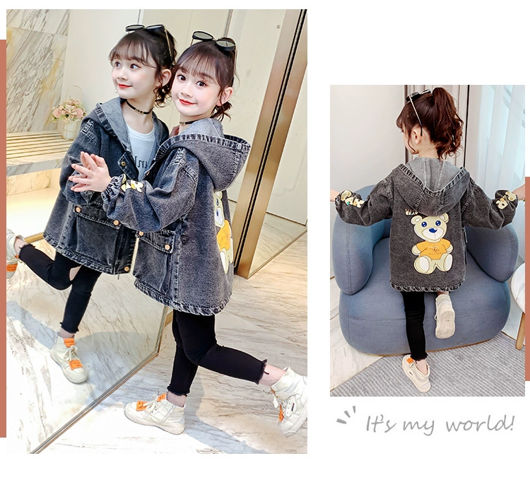 ice fishing coats Children's Clothes Girls Denim Jacket Fashion Style Hooded Tops Little Girls Spring and Autumn Tops Kids Jean Jackets for Girls denim jacket with fur