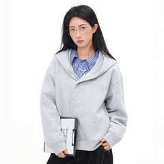 国潮美式简约新中式纽扣cleanfit连帽卫衣男女基础款帽衫运动外套