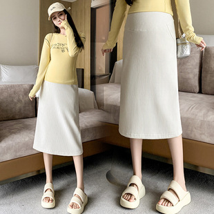 Maternity Spring and Autum New Knitted Fashion A-Line Skirt Maternity Belly Support Skirt Pure Color Versatile Casual Daily Travel Skirt
