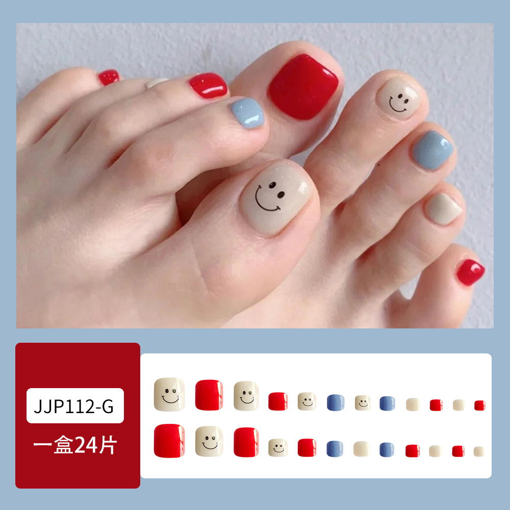 Uñas postizas sonrientes frescas y simples, dulces, frescas y blancas, uñas de pies desmontables, uñas de uñas desmontables