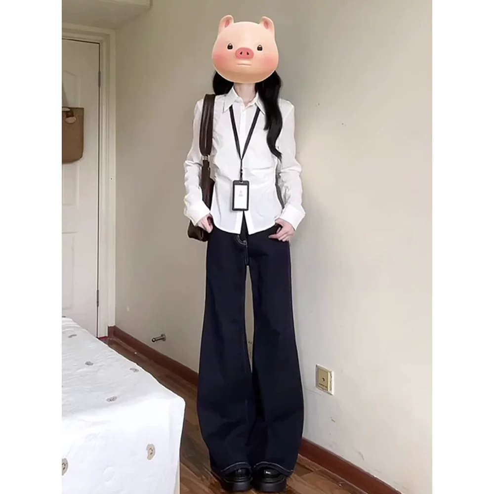 Белая женская рубашка с длинным рукавом, приталенного кроя, летняя новинка 2025 года в французском стиле, с завышенной талией.