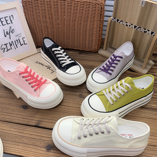 Women's Platform canvas shoes thick sole height increasing spring and summer new chic niche design slip-on lazy white shoes