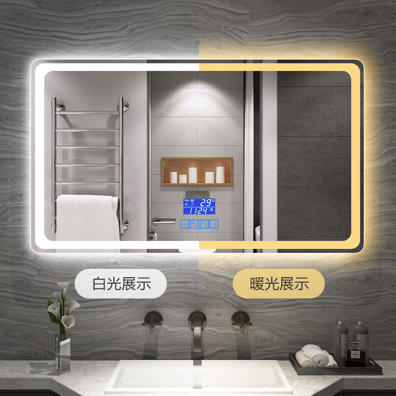 Espejo inteligente de pantalla táctil de baño tipo pared con lámpara de inodoro maquillaje led espejo de pared desfogado image 3