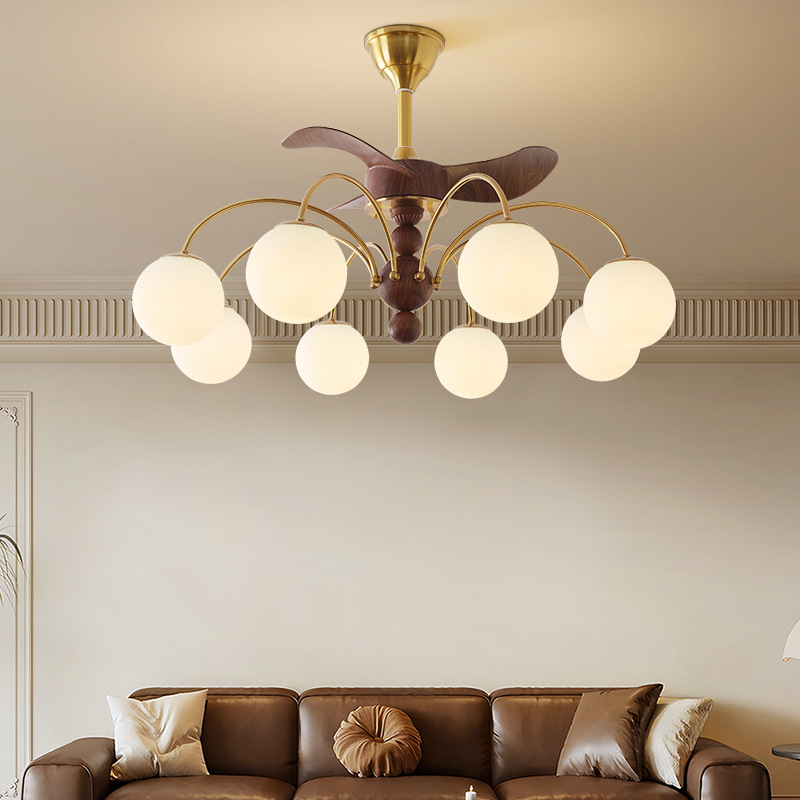 Araña de sala de estar retro americana, lámpara de dormitorio minimalista moderna, nuevo ventilador integrado, lámpara de protección ocular de espectro completo de estilo antiguo