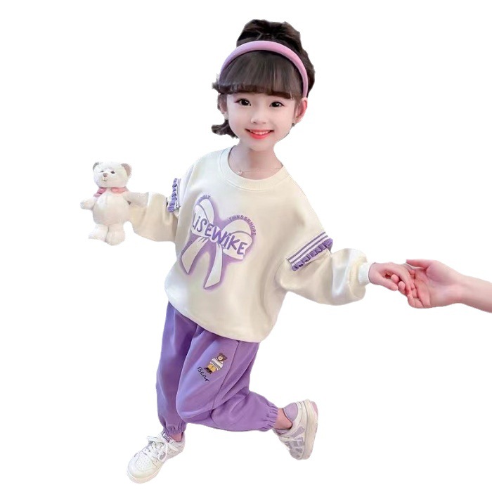 Spring 2023 Baby and Fashionable Girls' Long Sleeve Sweater Casual Sports Pants Two Piece Set_voghion.com