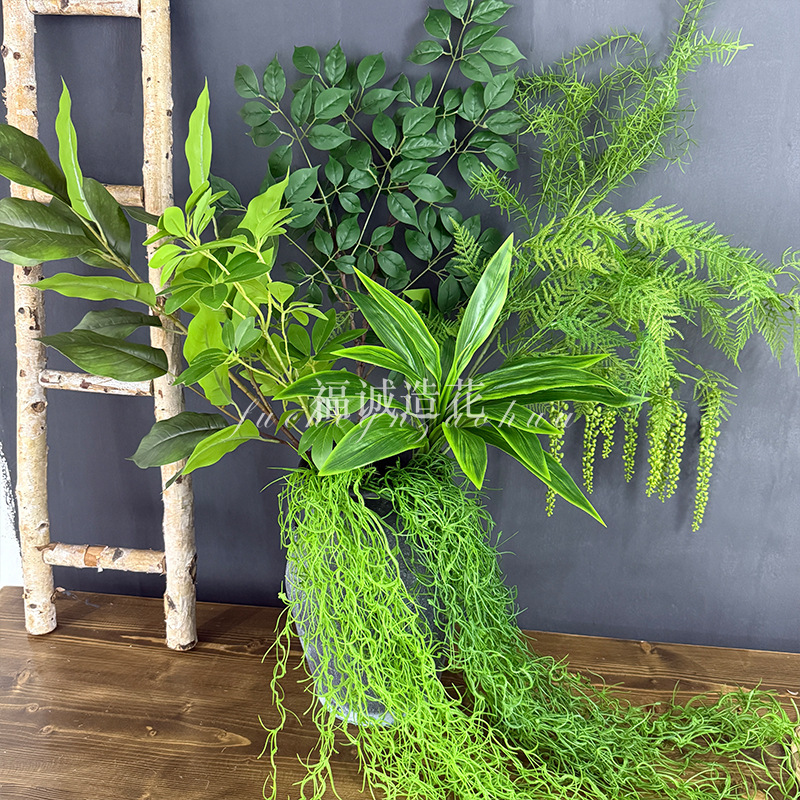 新款仿真绿植绿色系婚庆家居装饰花3D手感叶子鸭掌木朱蕉空气藤