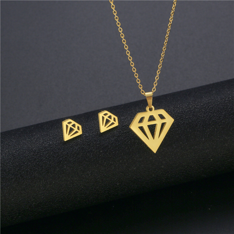 fashion diamond shaped stainless steel necklace earrings set