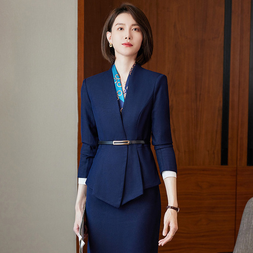 Autumn business attire suit, feminine, fashionable and high-end hotel front desk lobby manager beauty salon work clothes