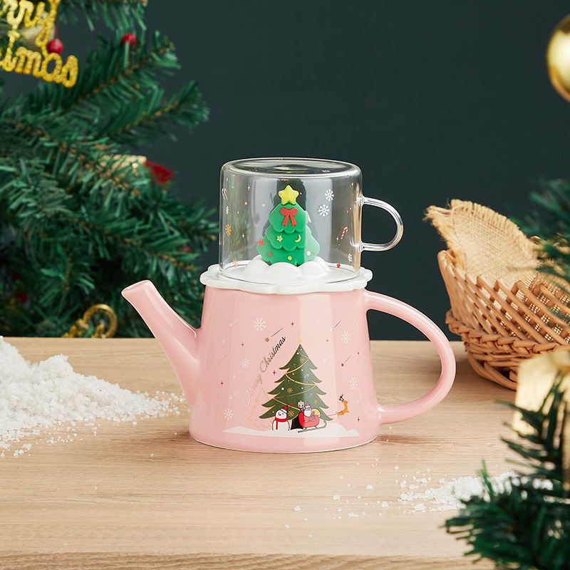 Juego de té traje tridimensional árbol de Navidad Oficina flor juego de té caja de regalo traje Taza de cerámica al por mayor