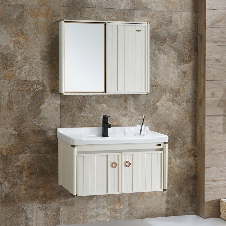 Mueble de baño de aluminio de espacio combinación de gabinete de lavado de baño moderno minimalista lavabo de hotel lavabo montado en la pared mesa de lavado
