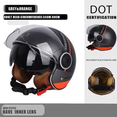 Motosiklet kaskı (dəbilqə) | Retro - gray-orange-headphones-double-mirror