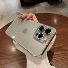 适用iphone15高透不发黄PC手机壳闪粉苹果14promax保护套13简约女