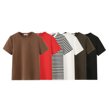 速卖通跨境欧美女装批发2025早春新款多色双面布修身短袖圆领T